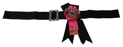 Dolce & Gabbana Schwarz Rosa Blume Brosche Kristalle Baumwollgürtel