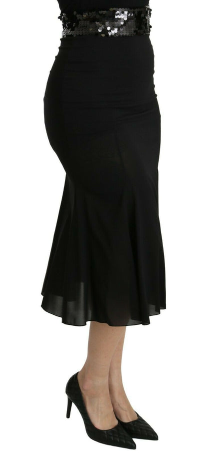 Dolce & Gabbana Schwarzer Meerjungfrauen-Midi-Seidenrock mit hoher Taille