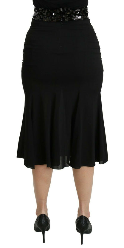 Dolce & Gabbana Schwarzer Meerjungfrauen-Midi-Seidenrock mit hoher Taille