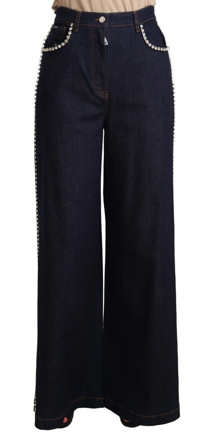 Dolce & Gabbana Dunkelblaue Schlagjeans mit Kristallverzierung