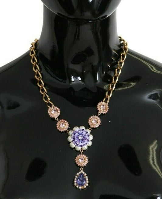 Dolce & Gabbana Rosa Gold Messing Kristall Lila Perle Anhänger
