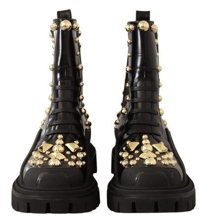 Dolce & Gabbana Schwarze Nietenstiefel aus Leder