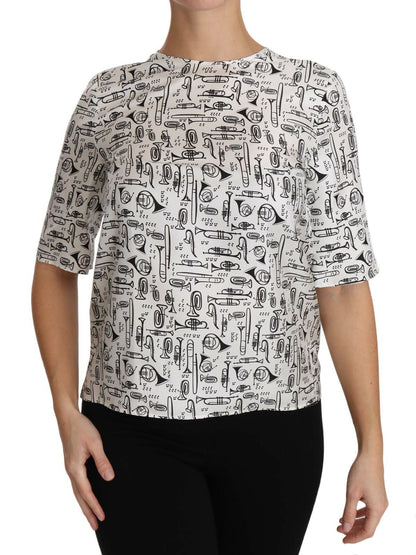 Dolce & Gabbana Weiße Bluse mit Musikinstrumenten-Druck
