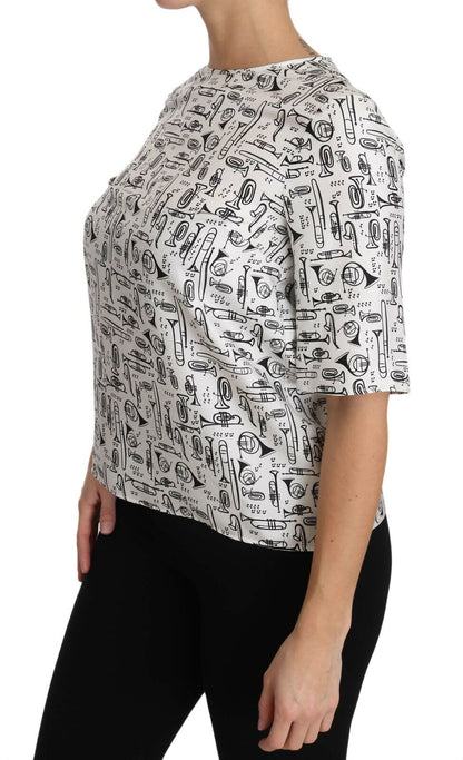 Dolce & Gabbana Weiße Bluse mit Musikinstrumenten-Druck