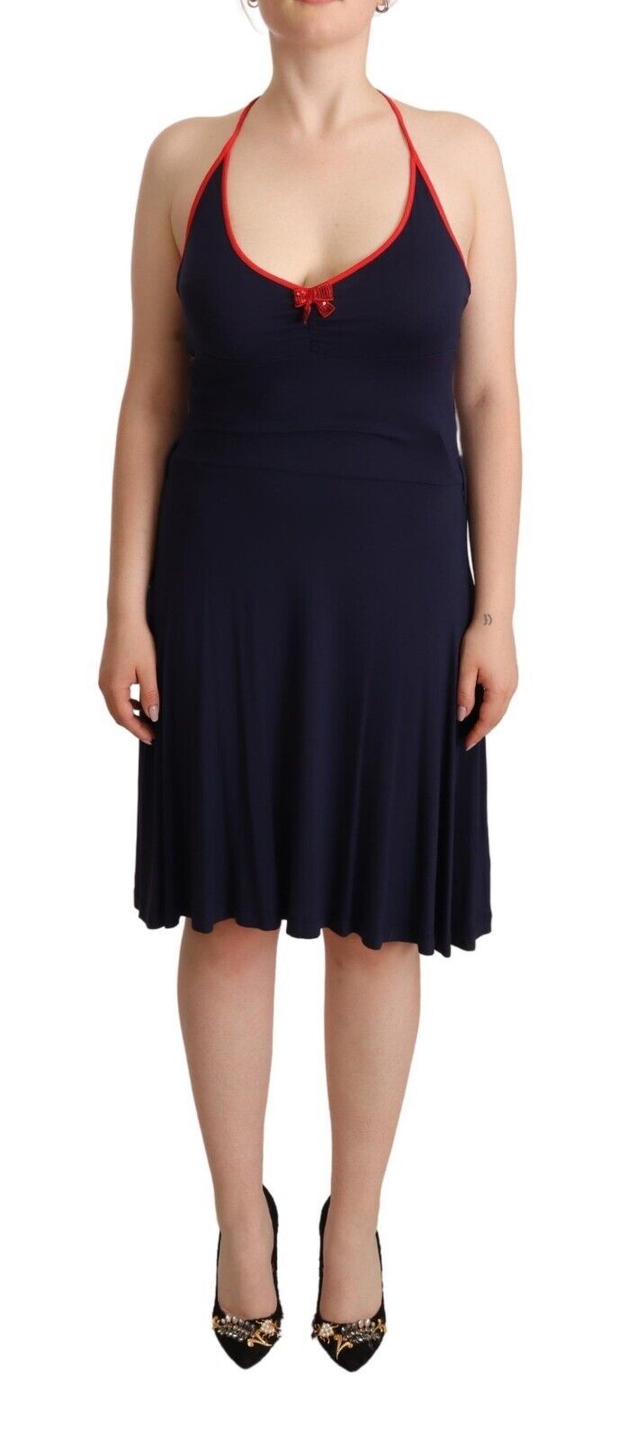 Roccobarocco Marineblaues ärmelloses Etuikleid Midikleid