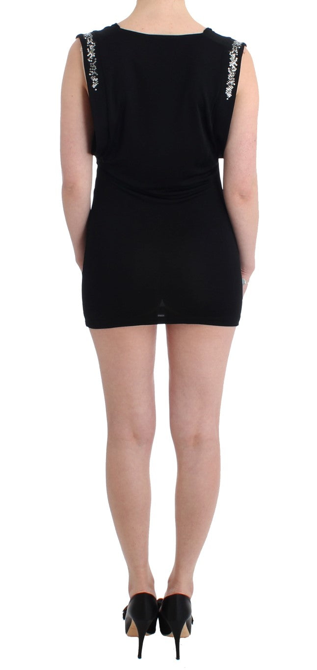 Roccobarocco Schwarzes verschönertes Jersey-Mini-Etuikleid