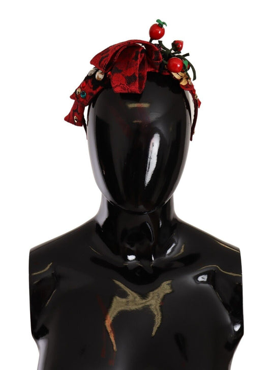 Dolce & Gabbana Rote Tiara Beere Frucht Kristall Schleife Haar Diadem Stirnband