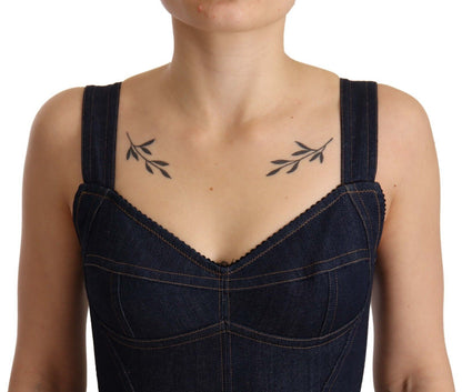 Dolce & Gabbana Dunkelblaues Etui-Midi-Kleid aus Baumwoll-Denim