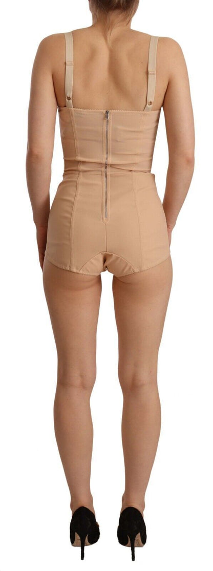 Dolce & Gabbana Beige Nylon Floral Spitze Bodysuit Unterwäsche
