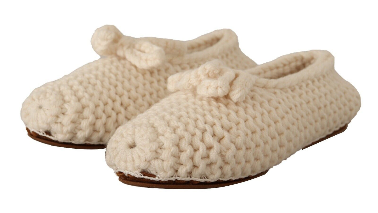 Dolce & Gabbana Weiß Slip On Ballerina Flats Wolle stricken Schuhe