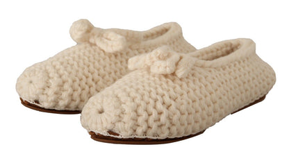 Dolce & Gabbana Weiß Slip On Ballerina Flats Wolle stricken Schuhe