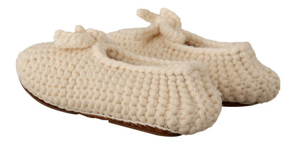Dolce & Gabbana Weiß Slip On Ballerina Flats Wolle stricken Schuhe