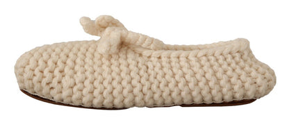 Dolce & Gabbana Weiß Slip On Ballerina Flats Wolle stricken Schuhe