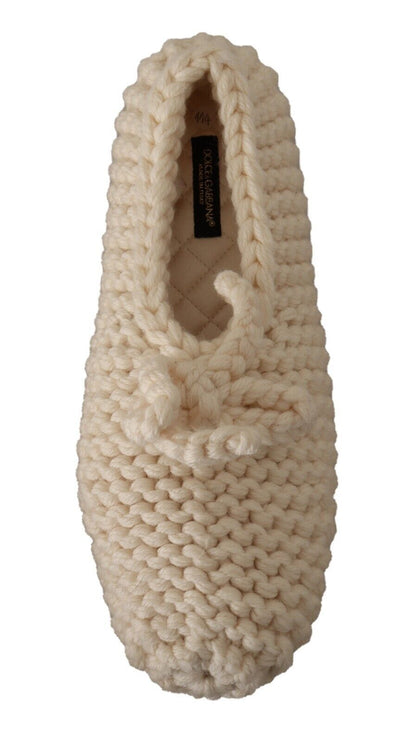 Dolce & Gabbana Weiß Slip On Ballerina Flats Wolle stricken Schuhe