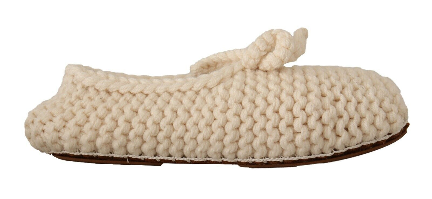 Dolce & Gabbana Weiß Slip On Ballerina Flats Wolle stricken Schuhe