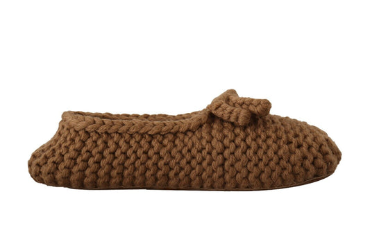 Dolce & Gabbana Brown Slip-On Ballerina Flats Wool Knit Shoes