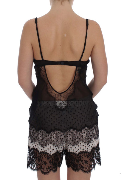 Dolce & Gabbana Schwarzes Seiden-Spitzen-Babydoll-Dessous-Top