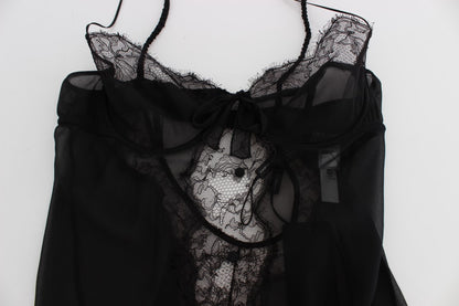 Dolce & Gabbana Schwarzes Seiden-Spitzen-Babydoll-Dessous-Top