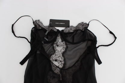 Dolce & Gabbana Schwarzes Seiden-Spitzen-Babydoll-Dessous-Top