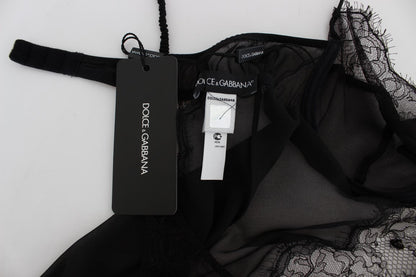 Dolce & Gabbana Schwarzes Seiden-Spitzen-Babydoll-Dessous-Top