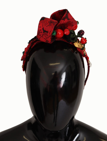 Dolce & Gabbana Kirsche Seide Kristall Schleife Logo Diadem Tiara Stirnband