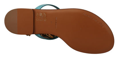 Dolce & Gabbana Blaue Leder Devotion Flats Sandalen