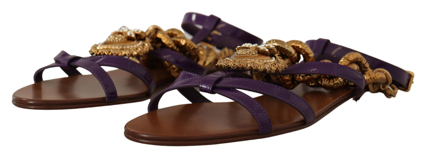 Dolce & Gabbana Lila Leder Devotion Flats Sandalen Schuhe