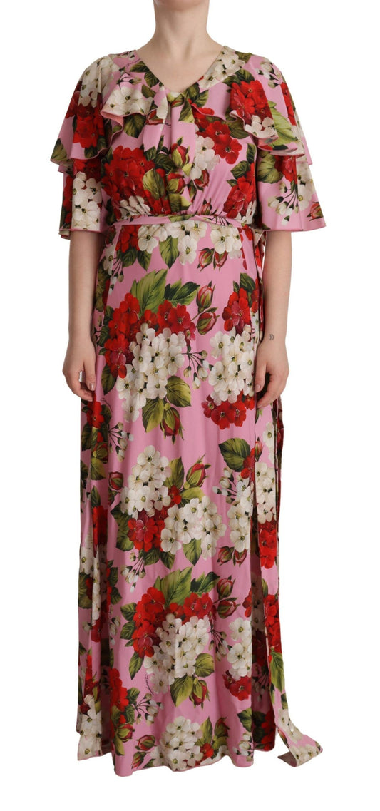 Dolce & Gabbana Rosa geblümtes Seiden-Stretchkleid Maxikleid