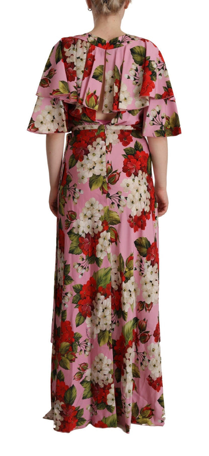 Dolce & Gabbana Rosa geblümtes Seiden-Stretchkleid Maxikleid