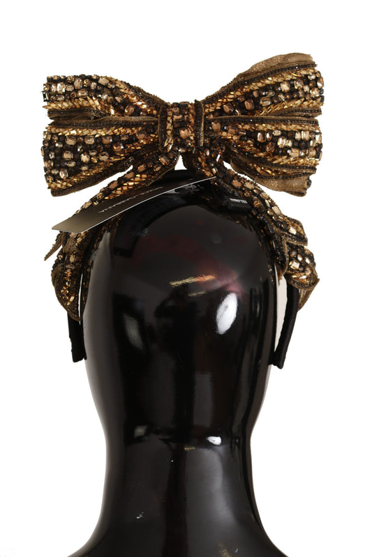 Dolce & Gabbana Fascia oro e nera in seta con fiocco di cristalli