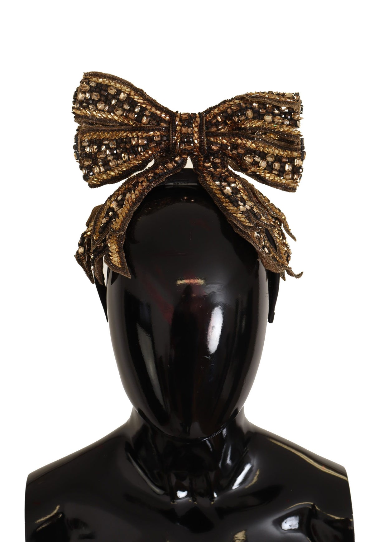 Dolce & Gabbana Gold and Black Silk Headband with Crystal Bow