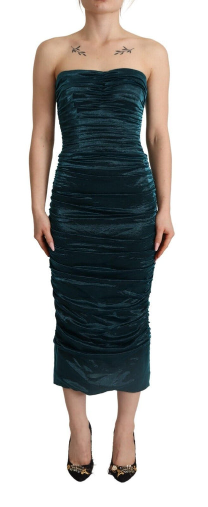 Dolce & Gabbana Türkisfarbenes Bustier-Mieder Drapiertes Midikleid