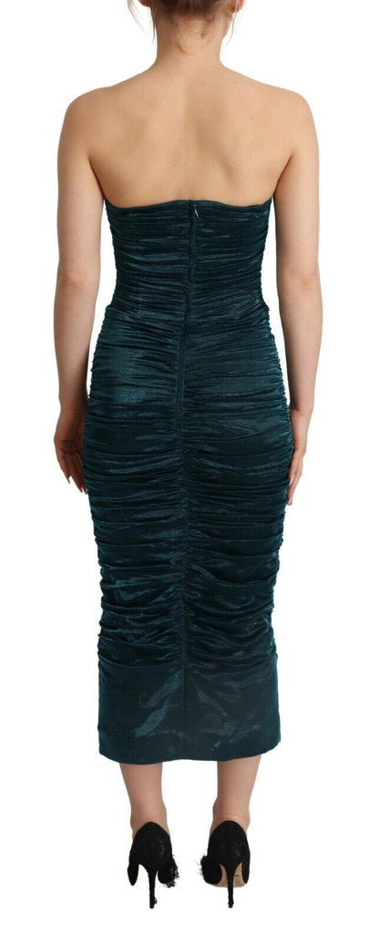 Dolce & Gabbana Türkisfarbenes Bustier-Mieder Drapiertes Midikleid