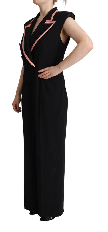 Dolce & Gabbana Schwarzes ärmelloses Jumpsuit-Kleid aus einer Wollmischung