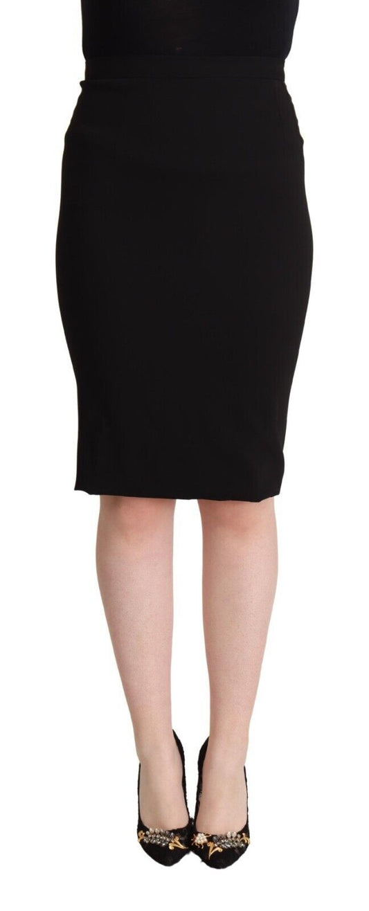 Dolce & Gabbana Schwarzer knielanger Rock mit hoher Taille und Bleistiftschnitt
