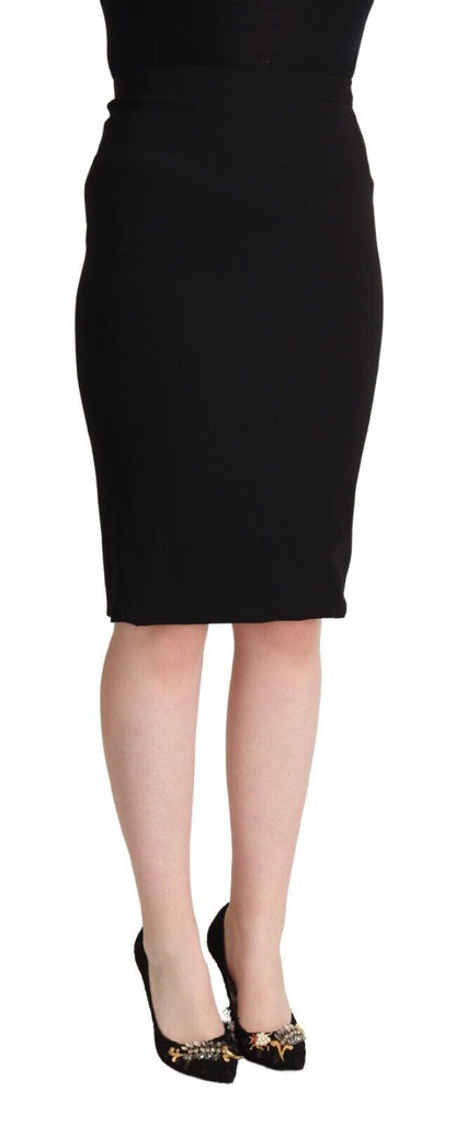 Dolce & Gabbana Schwarzer knielanger Rock mit hoher Taille und Bleistiftschnitt