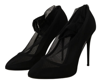 Dolce & Gabbana Schwarz Tüll Stretch Stiefel Pumps Schuhe