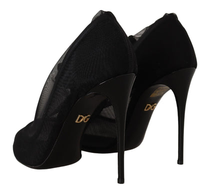 Dolce & Gabbana Schwarz Tüll Stretch Stiefel Pumps Schuhe