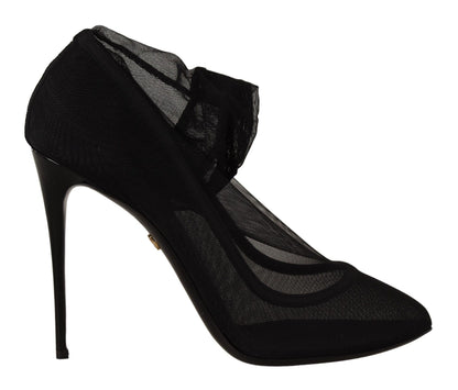 Dolce & Gabbana Schwarz Tüll Stretch Stiefel Pumps Schuhe
