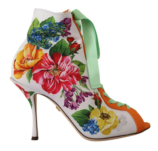 Dolce & Gabbana Weiße Jersey Stretch Stiefel Offene Zehen Heels Schuhe