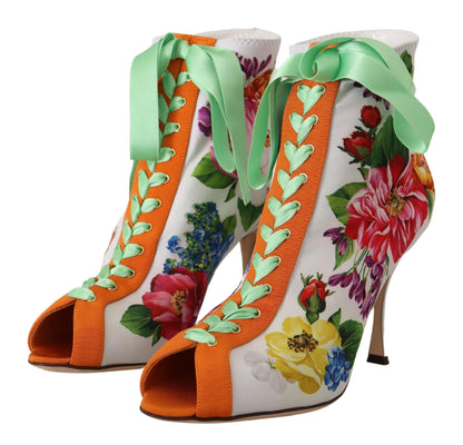 Dolce & Gabbana Weiße Jersey Stretch Stiefel Offene Zehen Heels Schuhe
