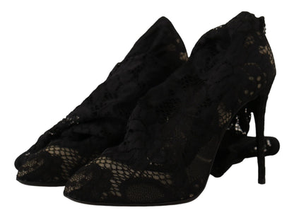 Dolce & Gabbana Schwarz Stretch Socken Taormina Spitze Stiefel Schuhe