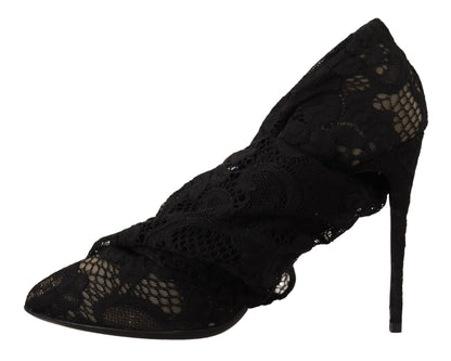 Dolce & Gabbana Schwarz Stretch Socken Taormina Spitze Stiefel Schuhe
