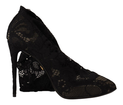 Dolce & Gabbana Schwarz Stretch Socken Taormina Spitze Stiefel Schuhe