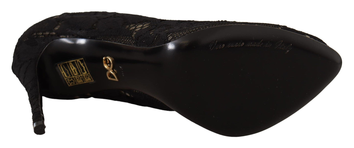 Dolce & Gabbana Schwarz Stretch Socken Taormina Spitze Stiefel Schuhe