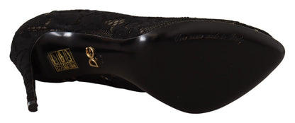 Dolce & Gabbana Schwarz Stretch Socken Taormina Spitze Stiefel Schuhe