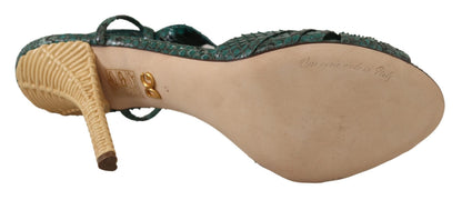 Dolce & Gabbana Grün Python Riemchen Sandalen Heels Schuhe