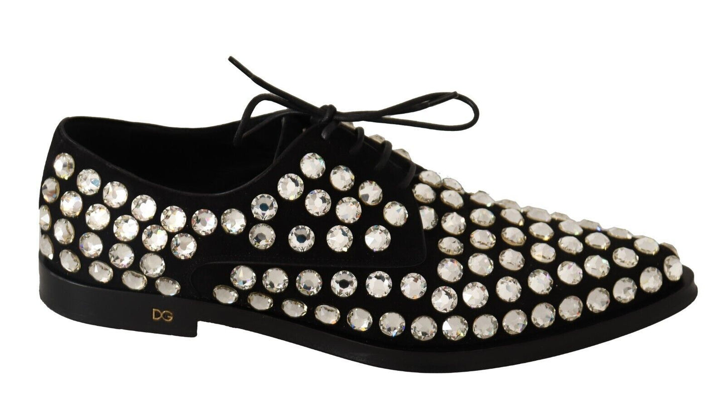 Dolce & Gabbana Schwarz Leder Kristalle Schnürschuhe Formal Schuhe