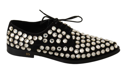 Dolce & Gabbana Schwarz Leder Kristalle Schnürschuhe Formal Schuhe
