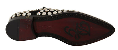 Dolce & Gabbana Schwarz Leder Kristalle Schnürschuhe Formal Schuhe